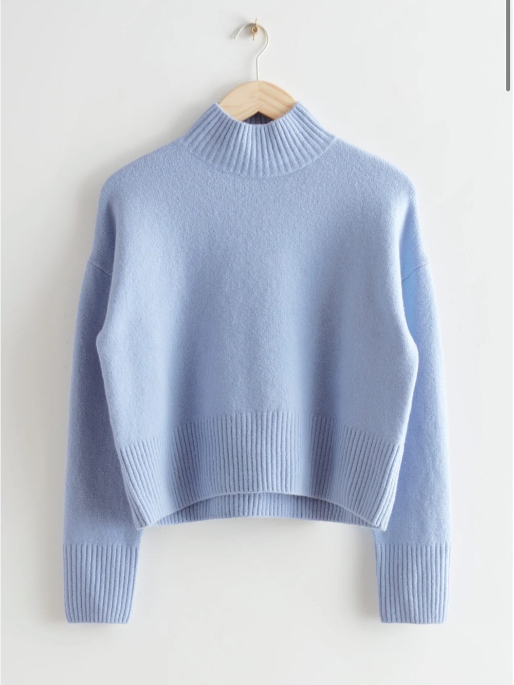 &OtherStories Blue Cropped Mock Neck Sweater